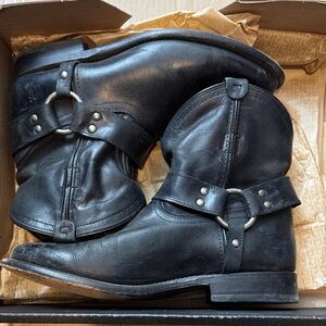 Frye Black Leather Combat Boots
